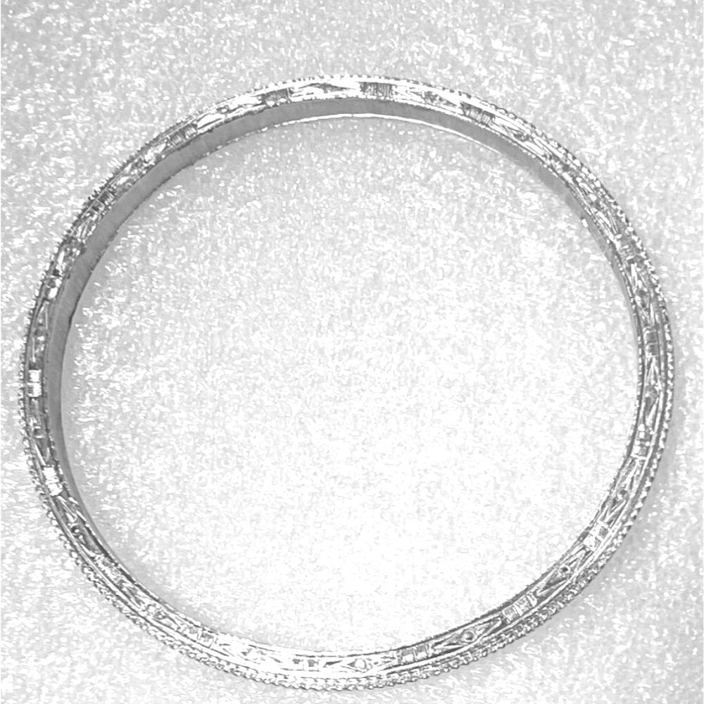 Vintage Trifari Bangle Bracelet Etched Geometric Southwest Art Deco Silver‎ Tone